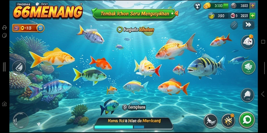 Tampilan gameplay seru di 66MENANG dengan aksi menembak ikan.