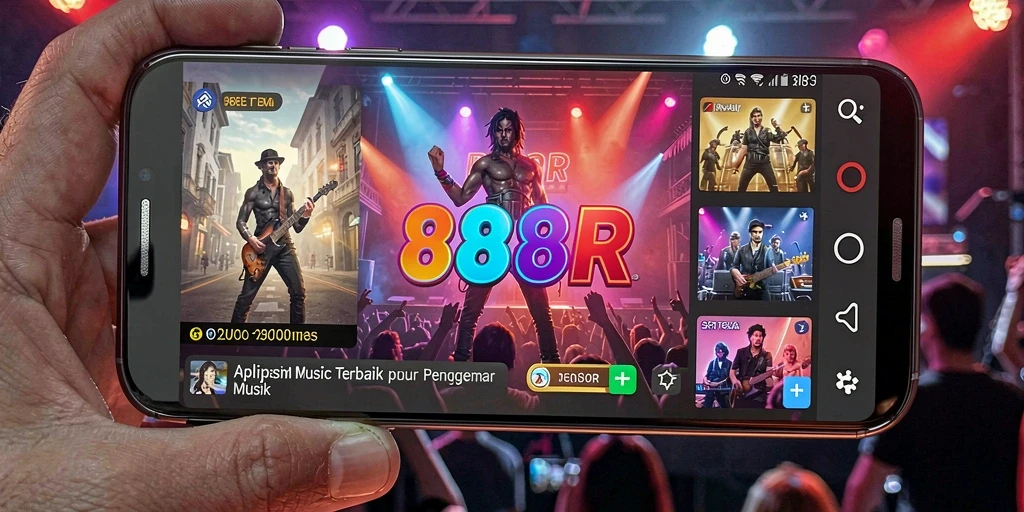 Screenshot 888R menampilkan antarmuka aplikasi musik yang menarik dan user-friendly.