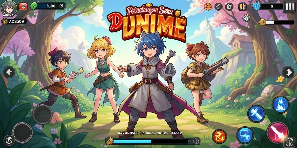 Tampilan gameplay seru dari ADS508 dengan karakter anime menawan.