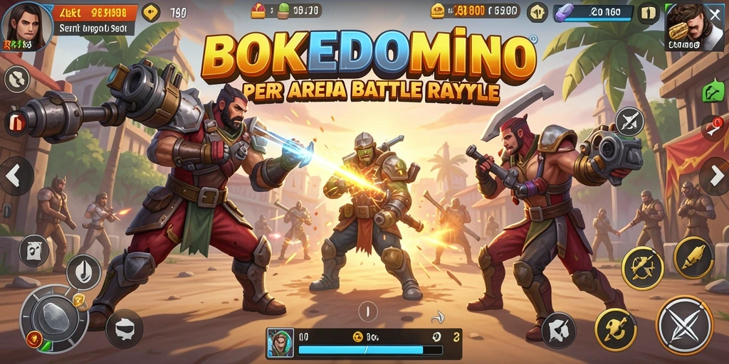 Screenshot gameplay BOKEDOMINO dengan aksi pertempuran yang mendebarkan.
