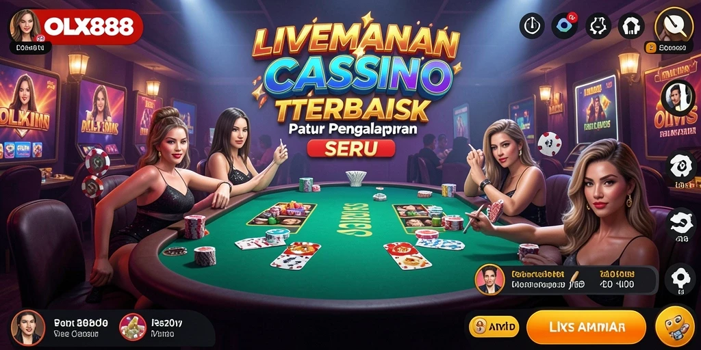 Screenshot gameplay Live Casino OLX888 dengan dealer interaktif dan suasana kasino yang nyata.