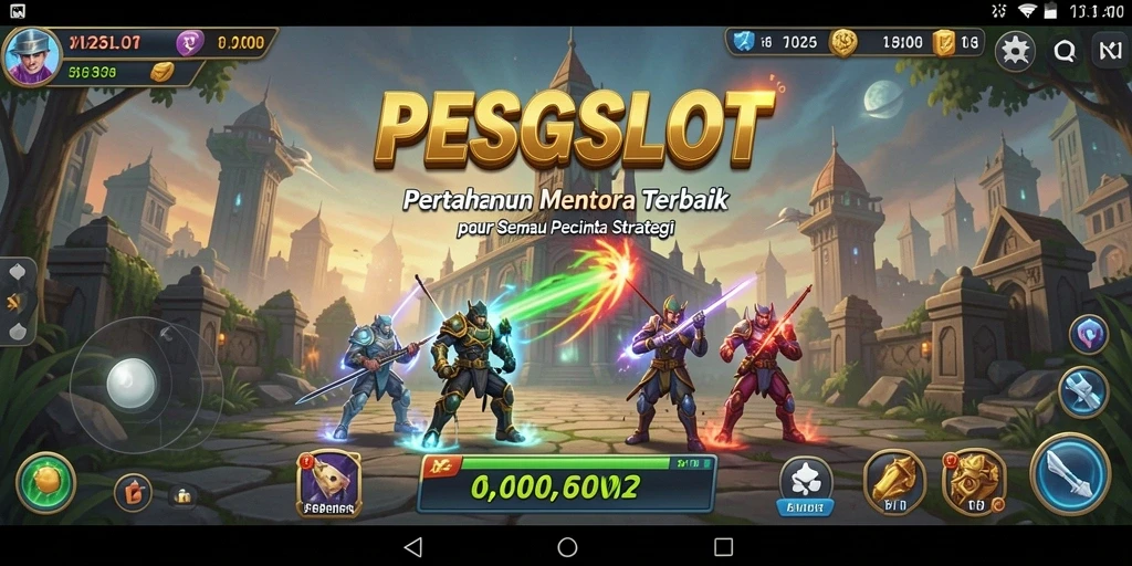 Tampilan gameplay dari <strong>PESGSLOT</strong>, menunjukkan menara dan strategi pertahanan yang dinamis.