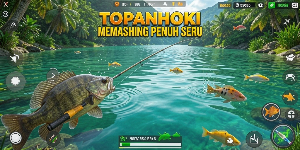 Gameplay seru dan menantang dalam TOPANHOKI saat memancing.